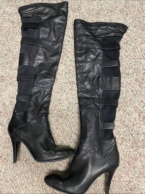 B makowsky thigh high Black Leather High-Heel Knee Boots - Women